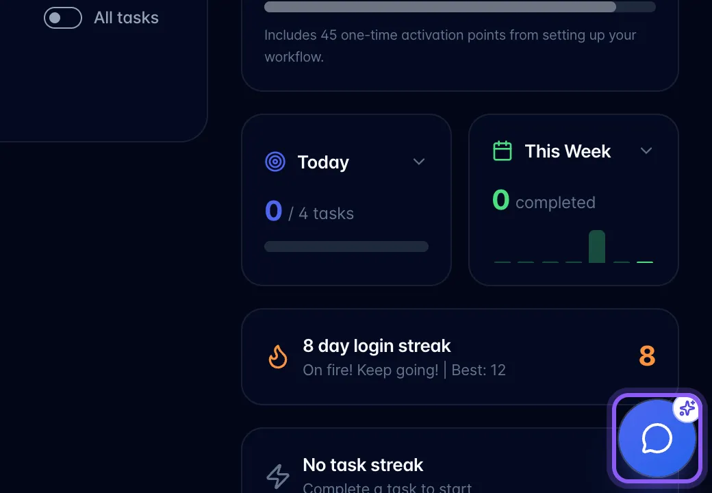 The floating assistant button in the bottom-right corner of the desktop app, highlighted