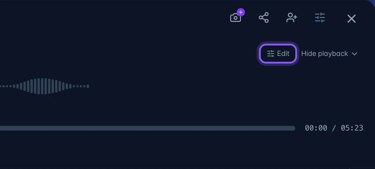 Recording header and audio playback area with the Edit button beside Hide playback highlighted